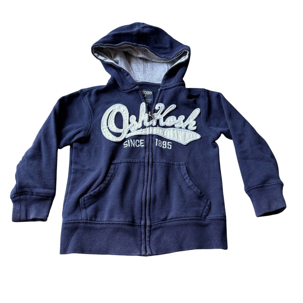 OshKosh Bgosh Boys Navy Blue Full Zip Hoodie Chenille Logo Size 5